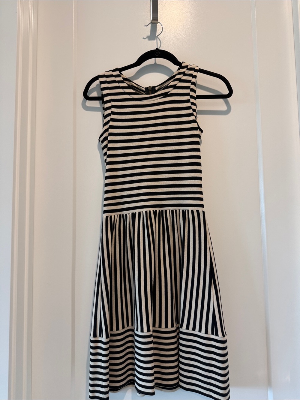 Girls Black & White Striped Sleeveless Tank Dress